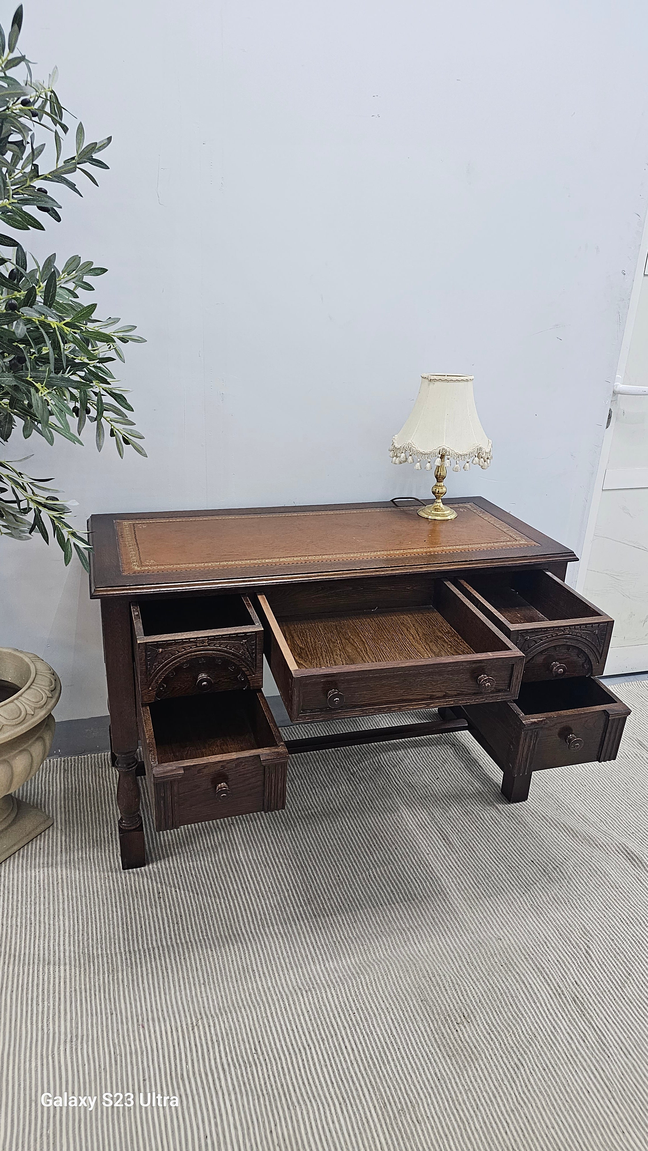 Oak Desk with Leather Top