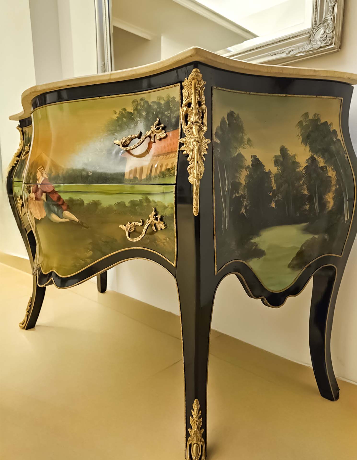 French Vernis Martin Style Gilt Ormolu Chest