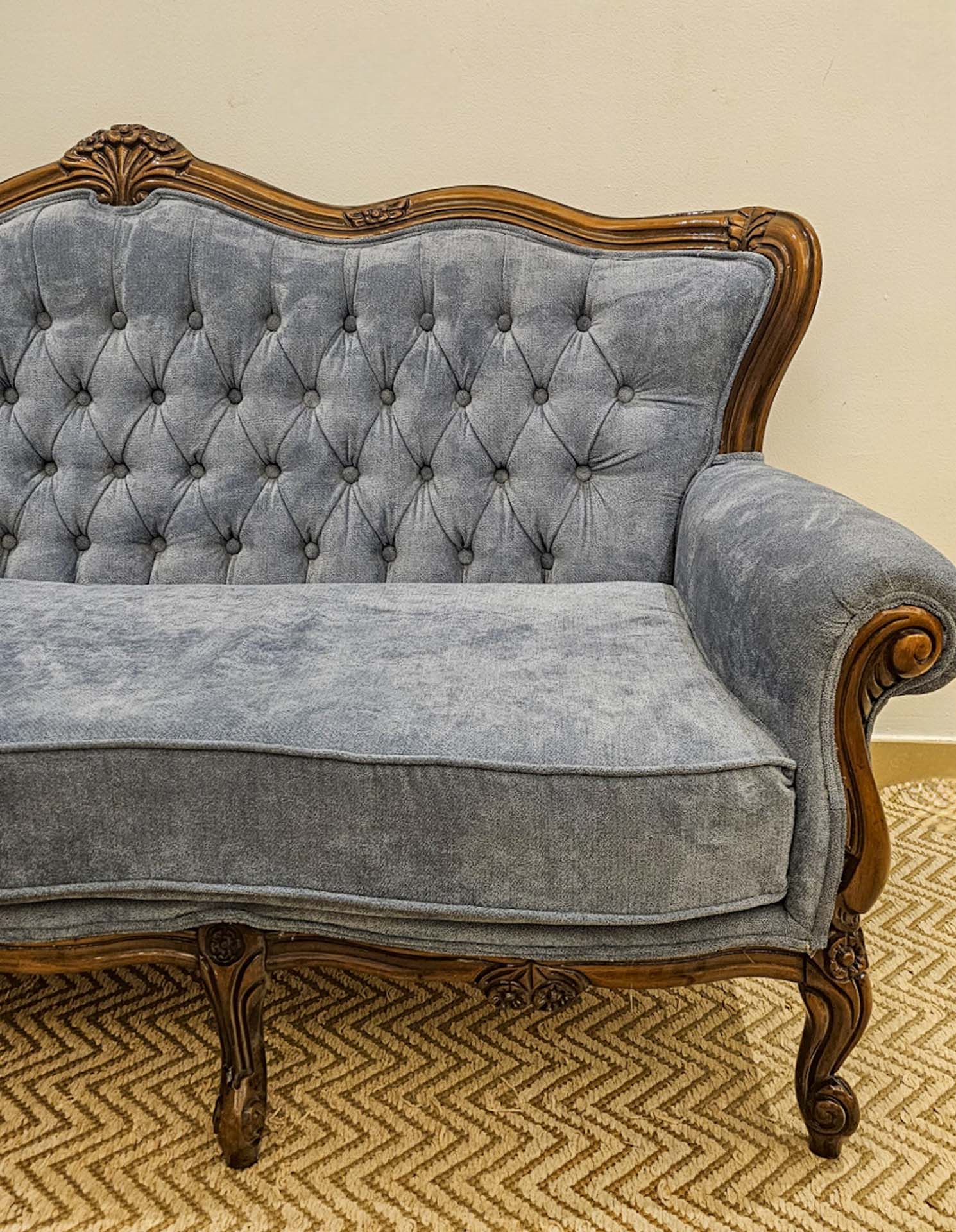 Vintage French Five Seater Sofa Set - Blue & Green