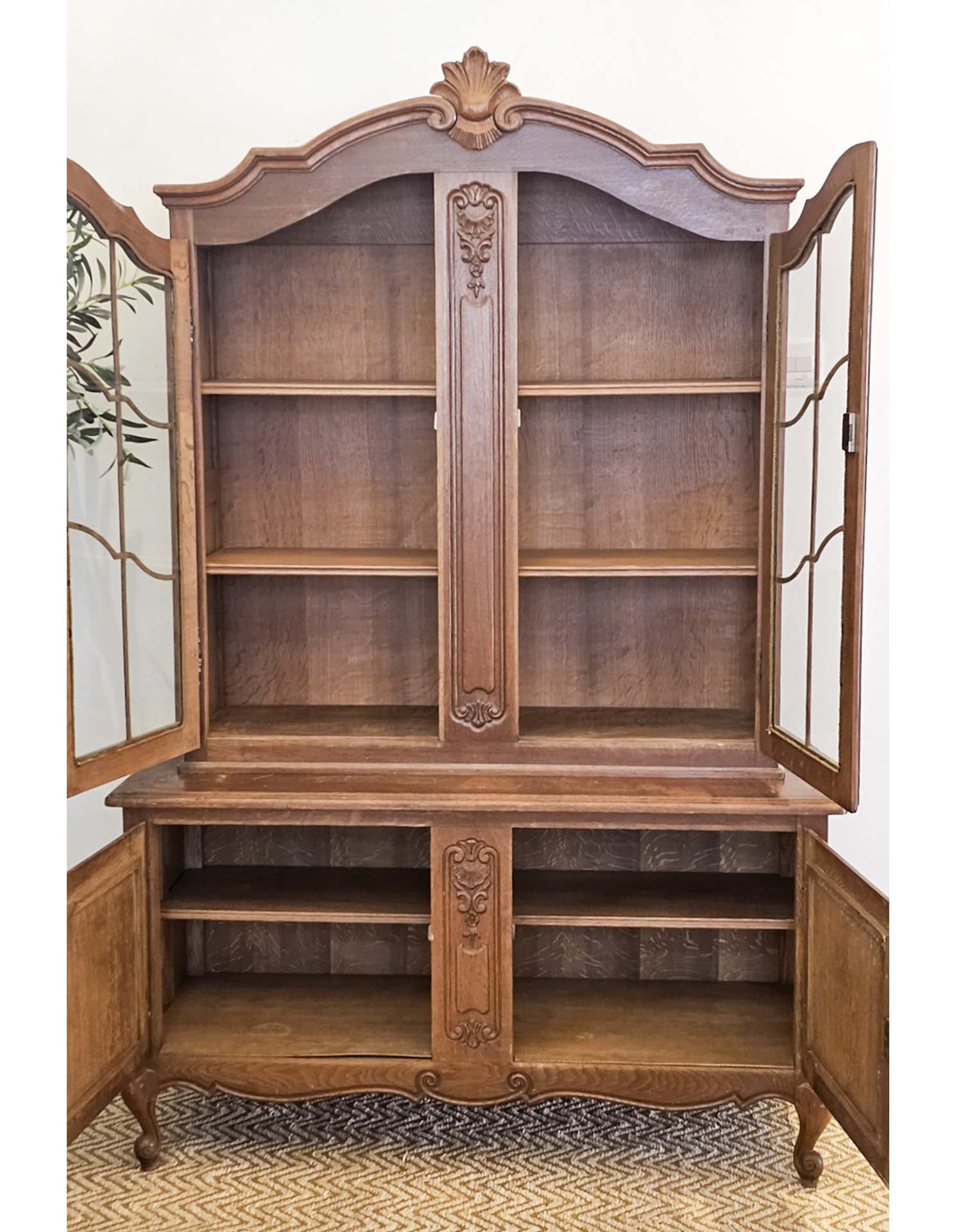 French Louis XV Style Carved Oak Vitrine