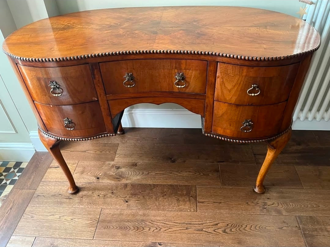 Kidney shape walnut desk / console
