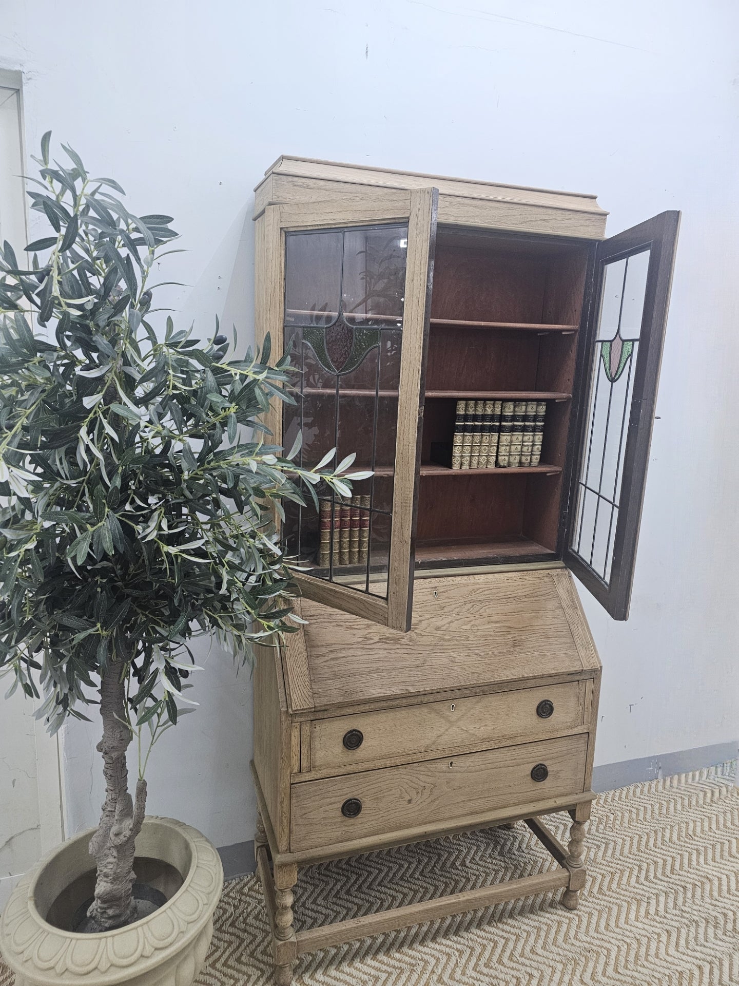 Natural Wood Edwardian Bureau Bookcase