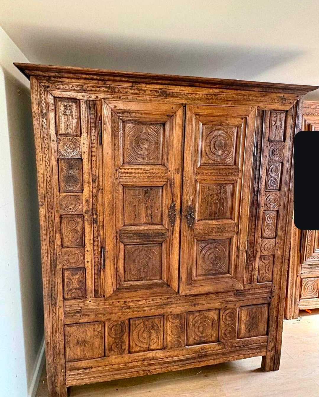 French Breton Style Carved Oak Armoire c. 1689 - 1720