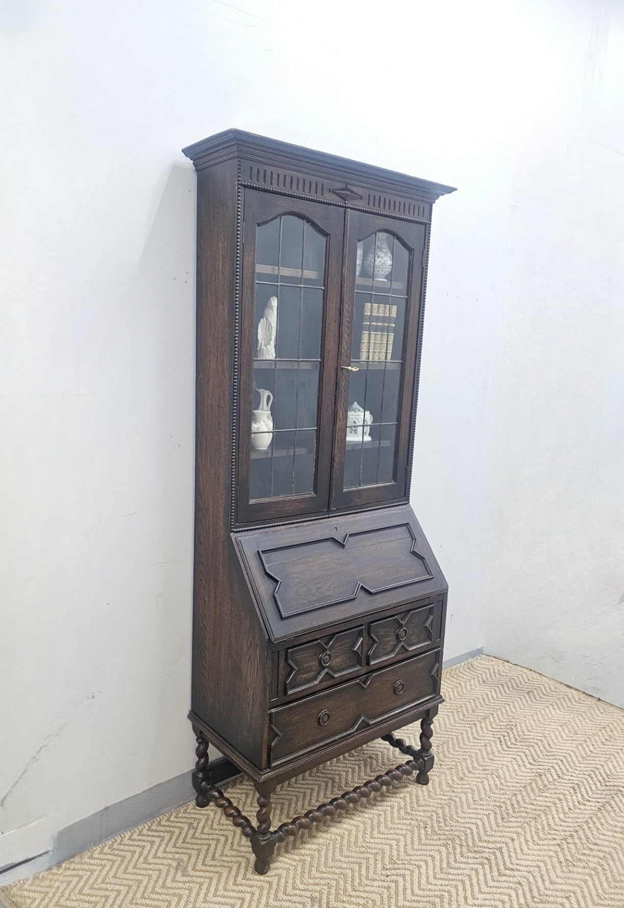English Jacobean Bureau Bookcase c. 1920 - 1930