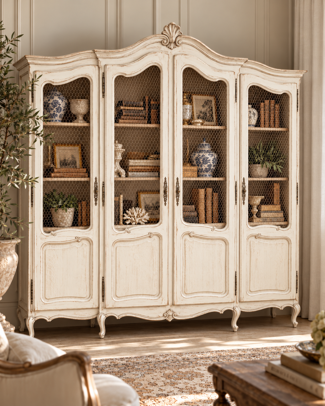Louis XV Style Oak 4 Door Armoire