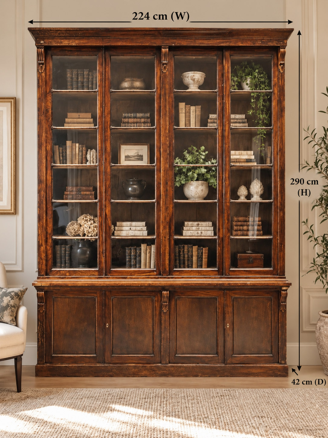 Late 19th-Century Glazed Library Bookcase & Display Cabinet