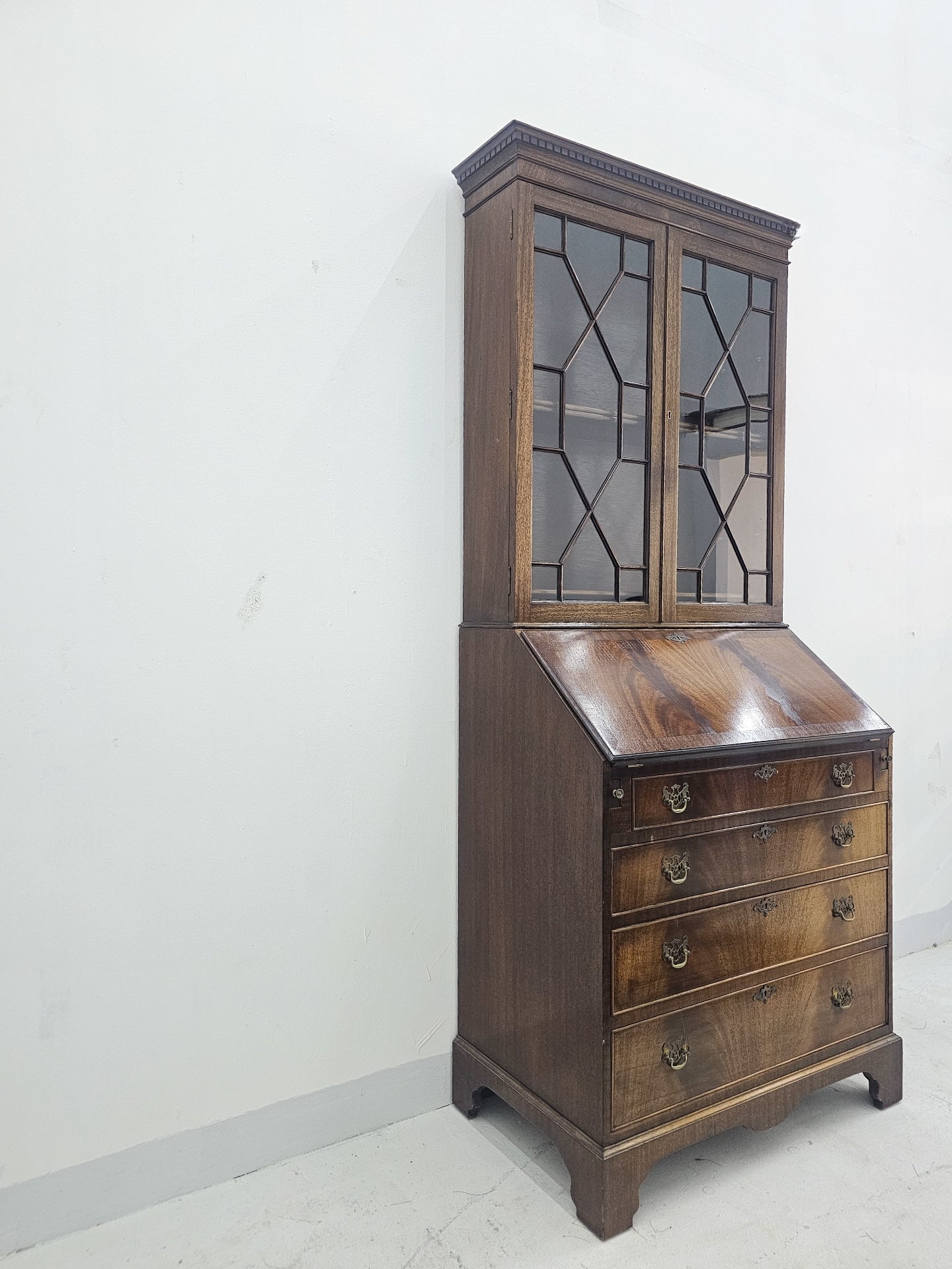 Georgian Mahogany Bureau Bookcase, Circa 1970