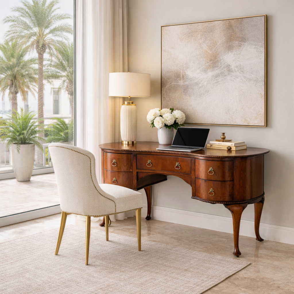 Kidney shape walnut desk / console