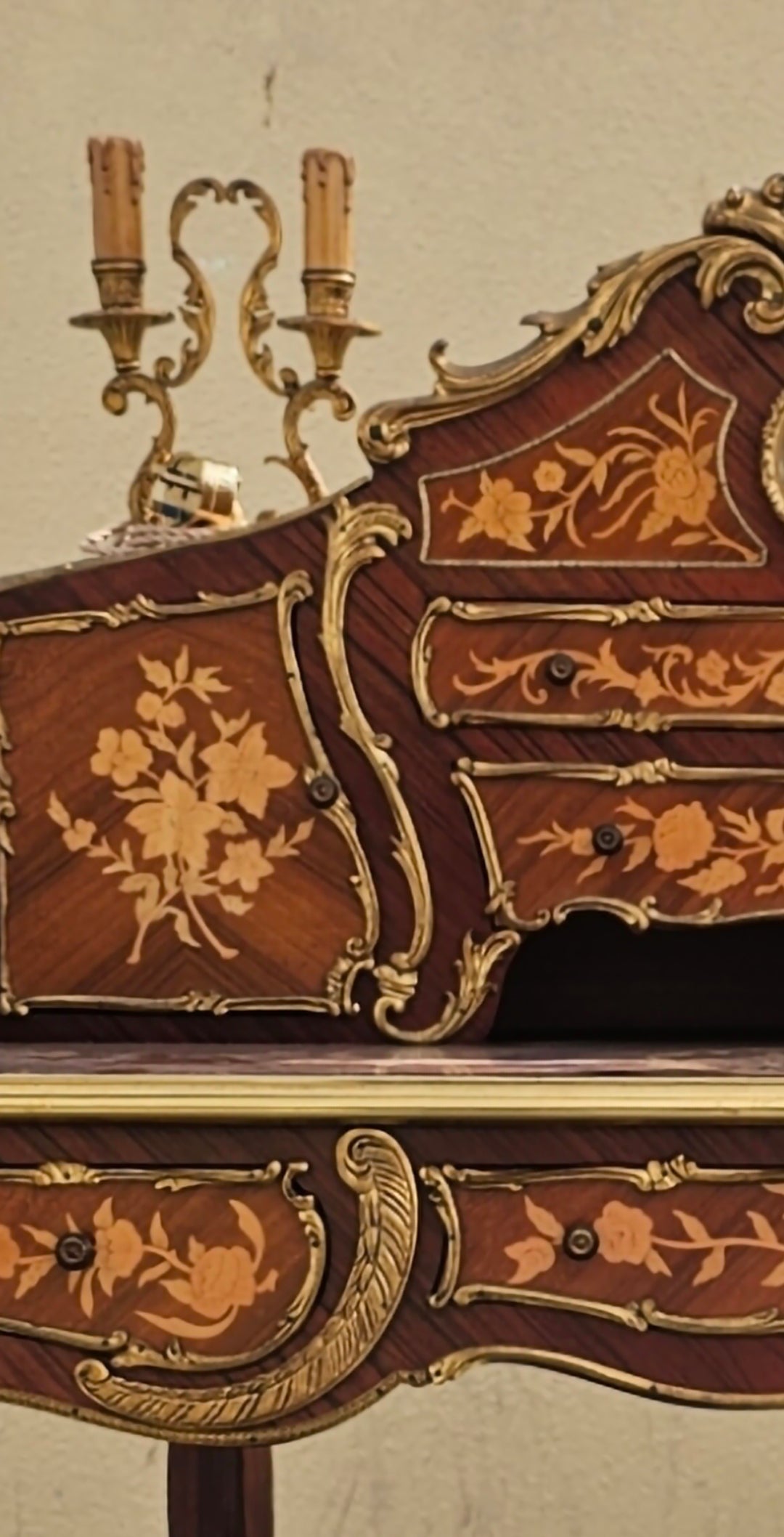 Fine French Louis XV Desk Ormolu Mounts Marquetry Inlay