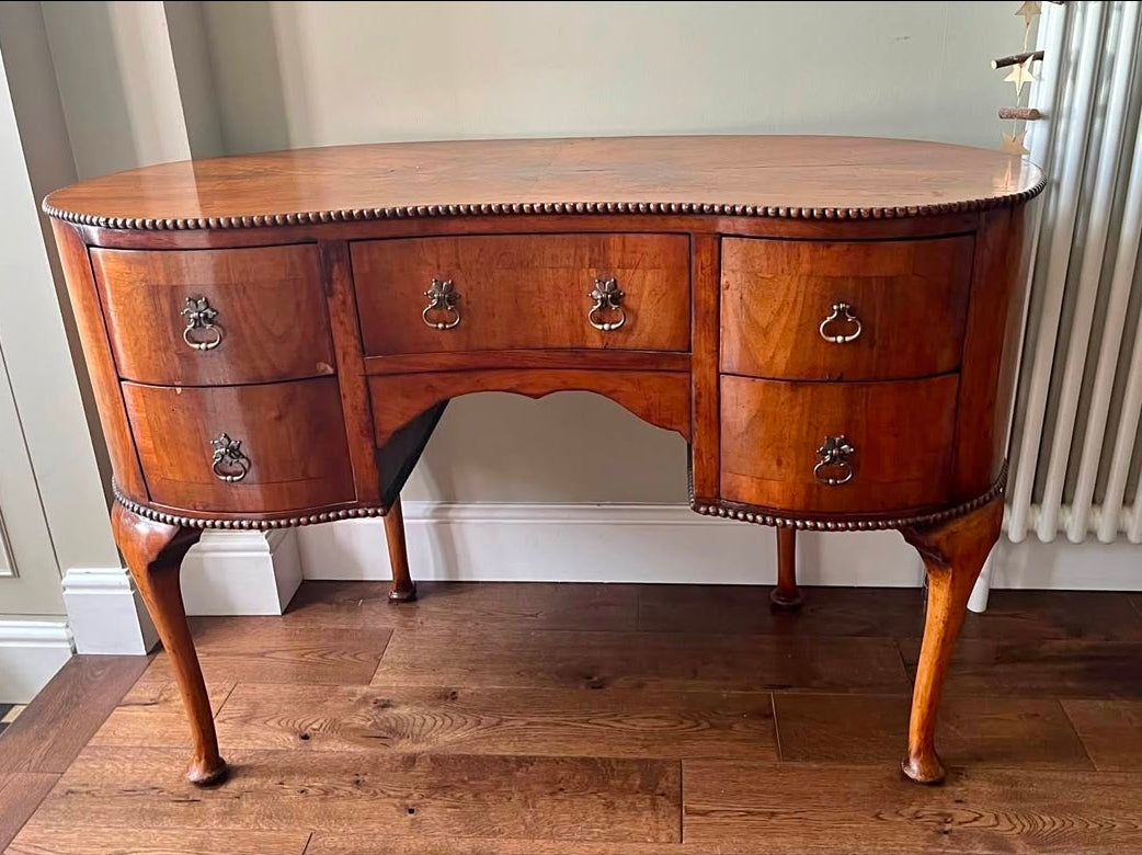Kidney shape walnut desk / console