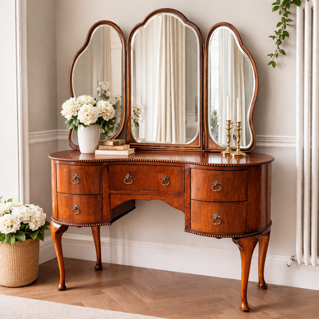 Kidney shape walnut desk / console