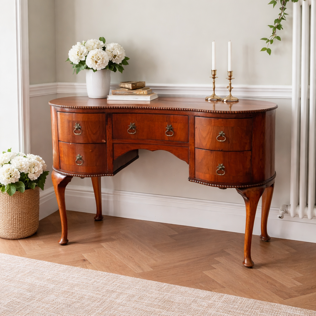 Kidney shape walnut desk / console