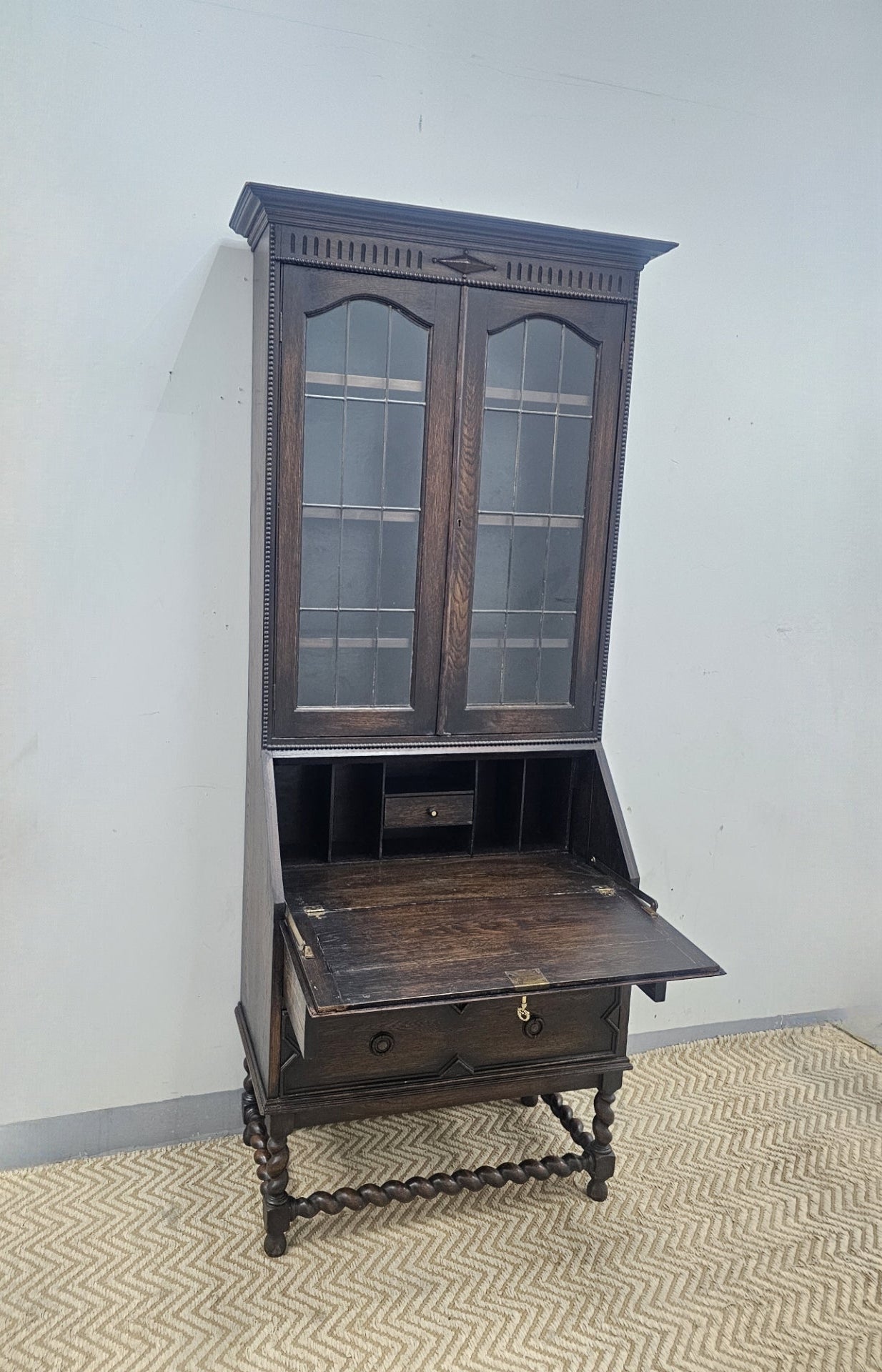 English Jacobean Bureau Bookcase c. 1920 - 1930