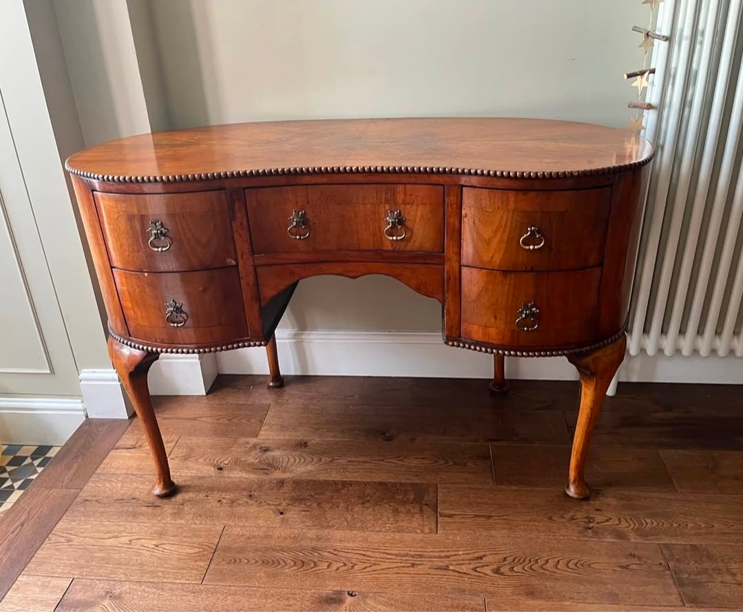 Kidney shape walnut desk / console