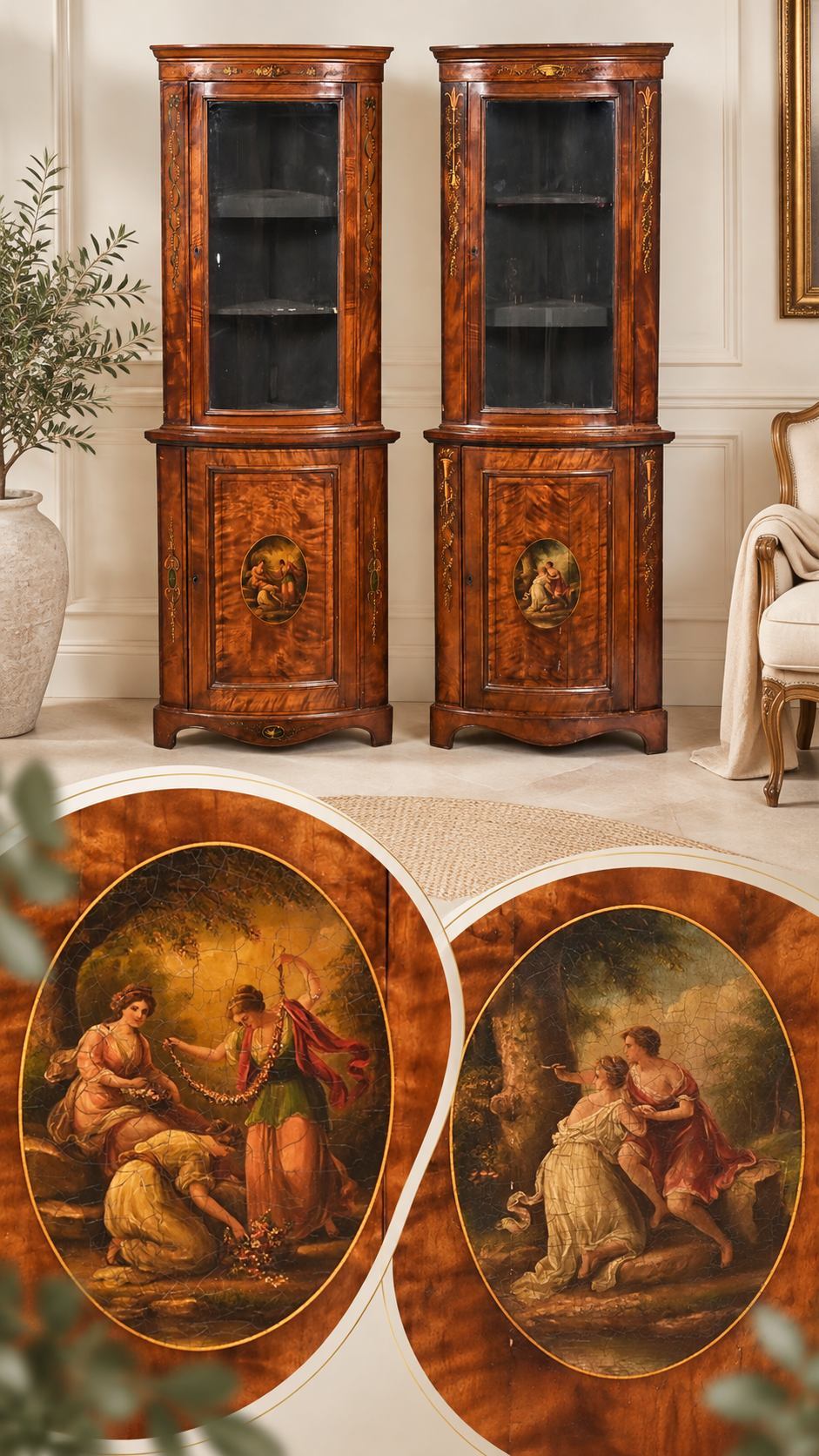 Rare Pair of 19th Century Glazed Corner Cabinets