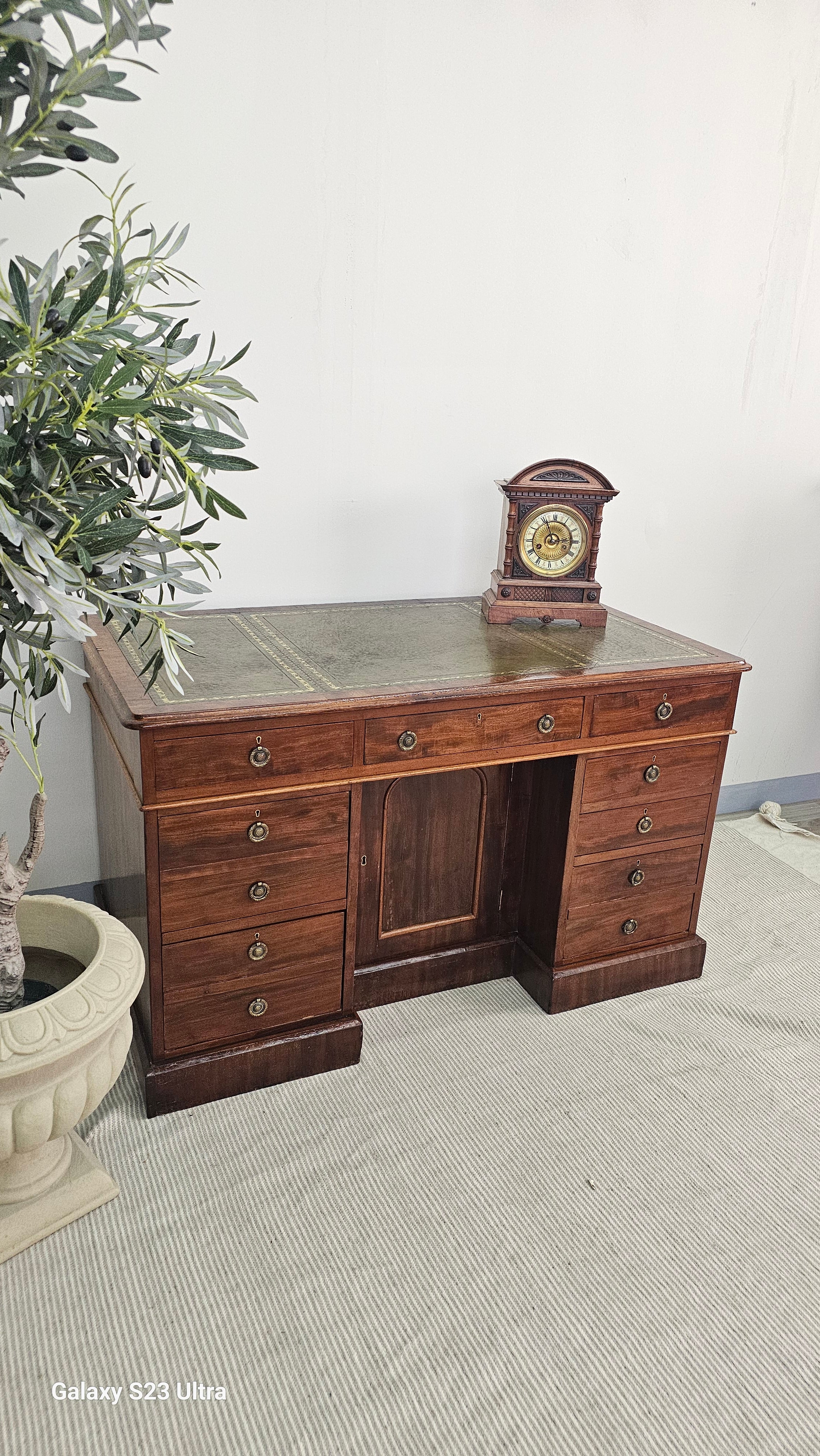 Mahogany Twin Pedestal Desk with Cabinet, Circa 1880