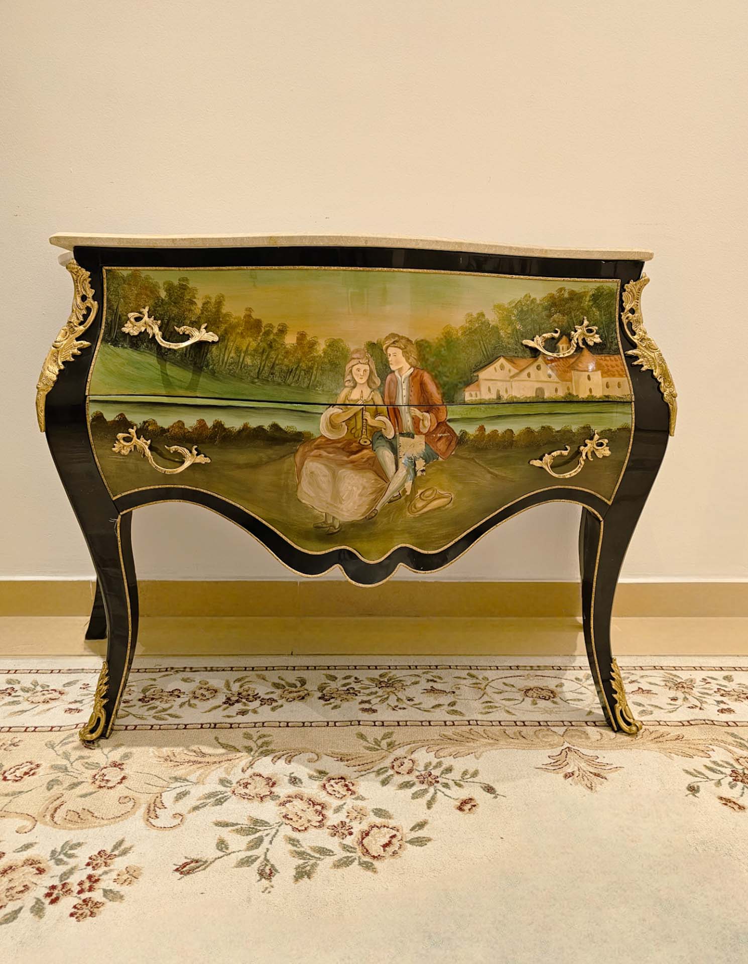 French Vernis Martin Style Gilt Ormolu Chest