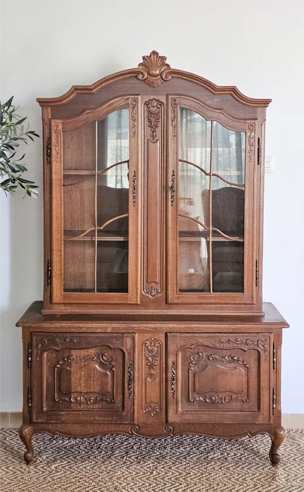 French Louis XV Style Carved Oak Vitrine