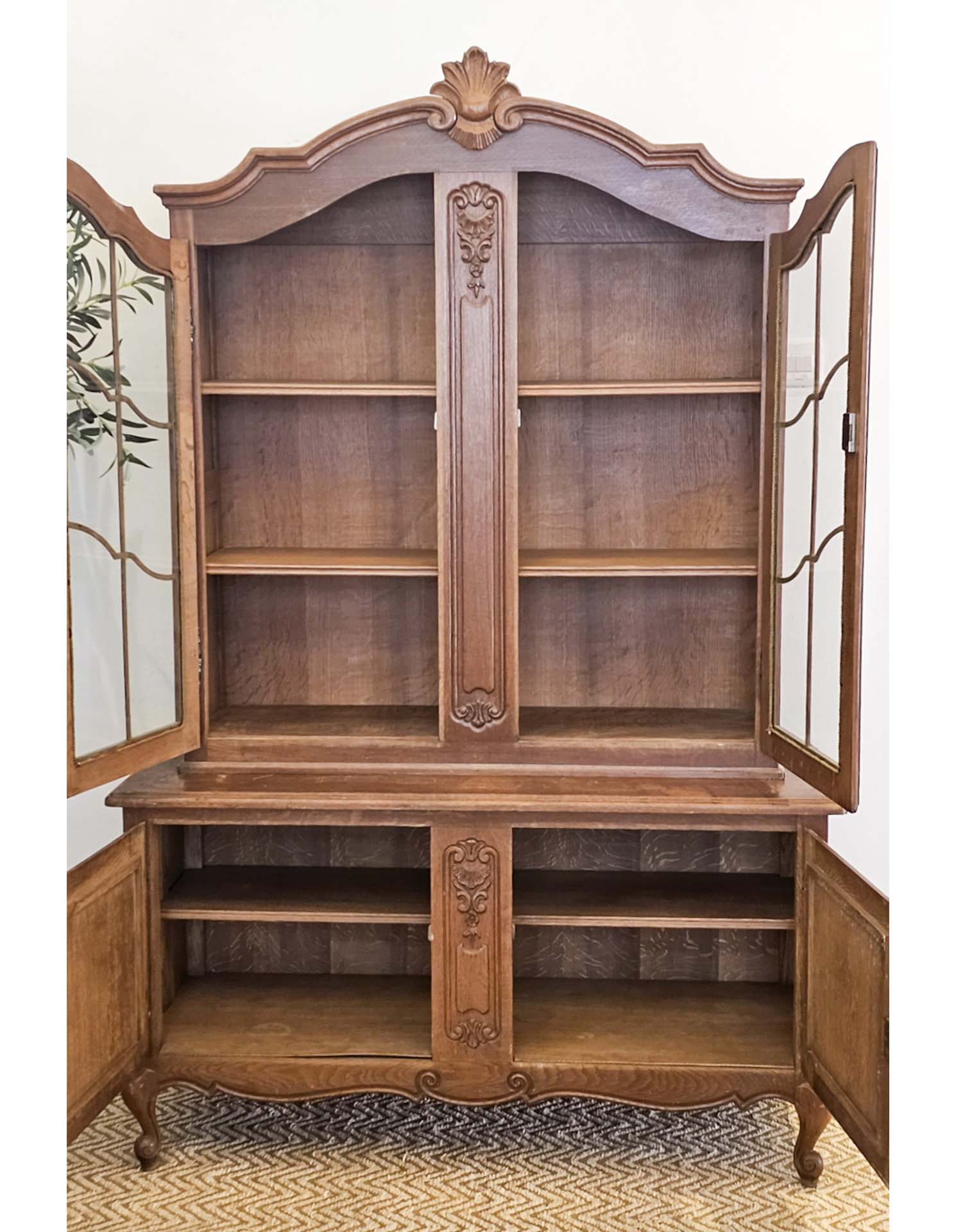 French Louis XV Style Carved Oak Vitrine