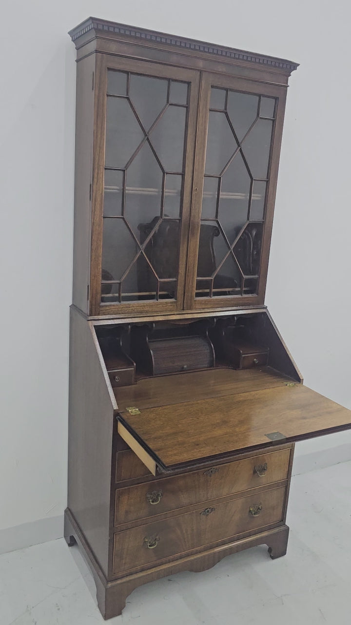 Georgian Mahogany Bureau Bookcase, Circa 1970
