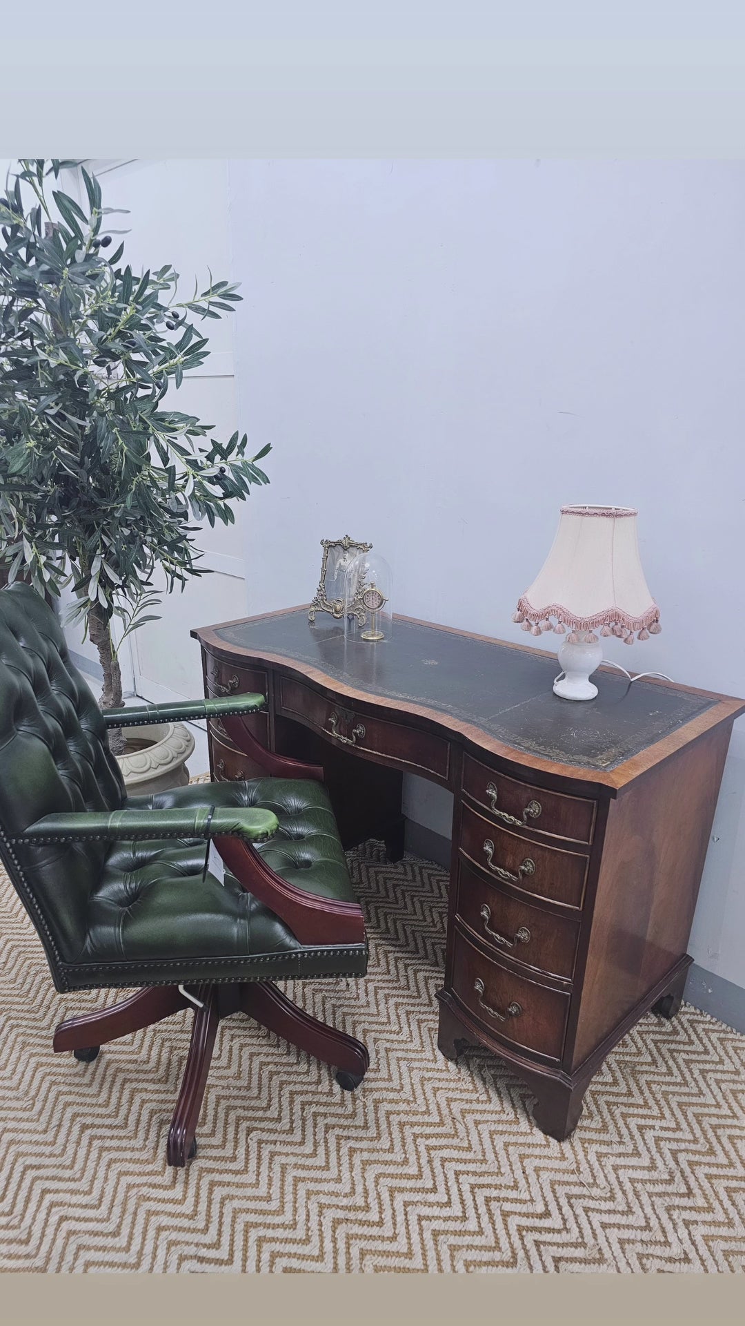 Mahogany Twin Pedestal Desk with Cabinet, c. 1960 - 1980
