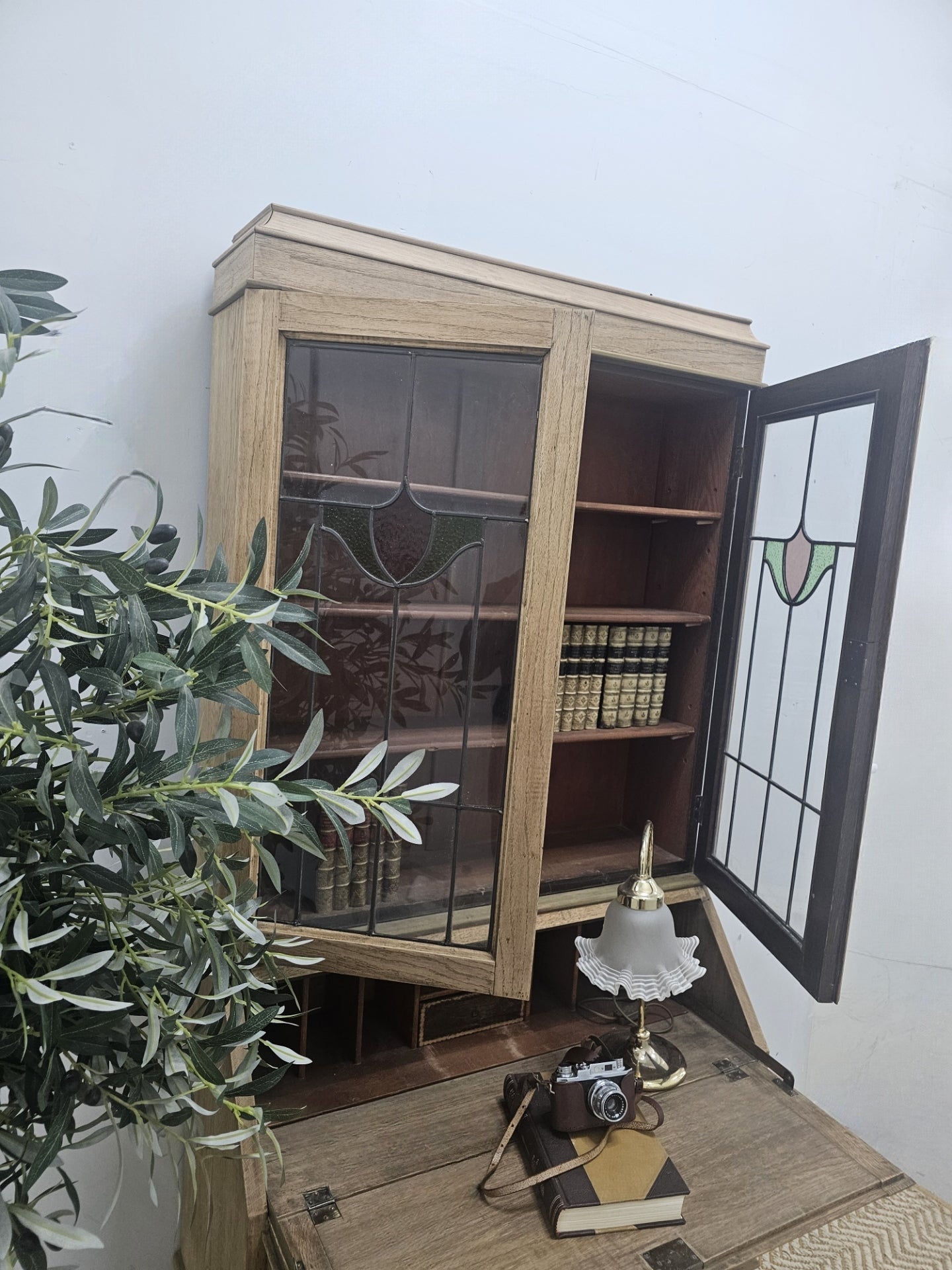 Natural Wood Edwardian Bureau Bookcase