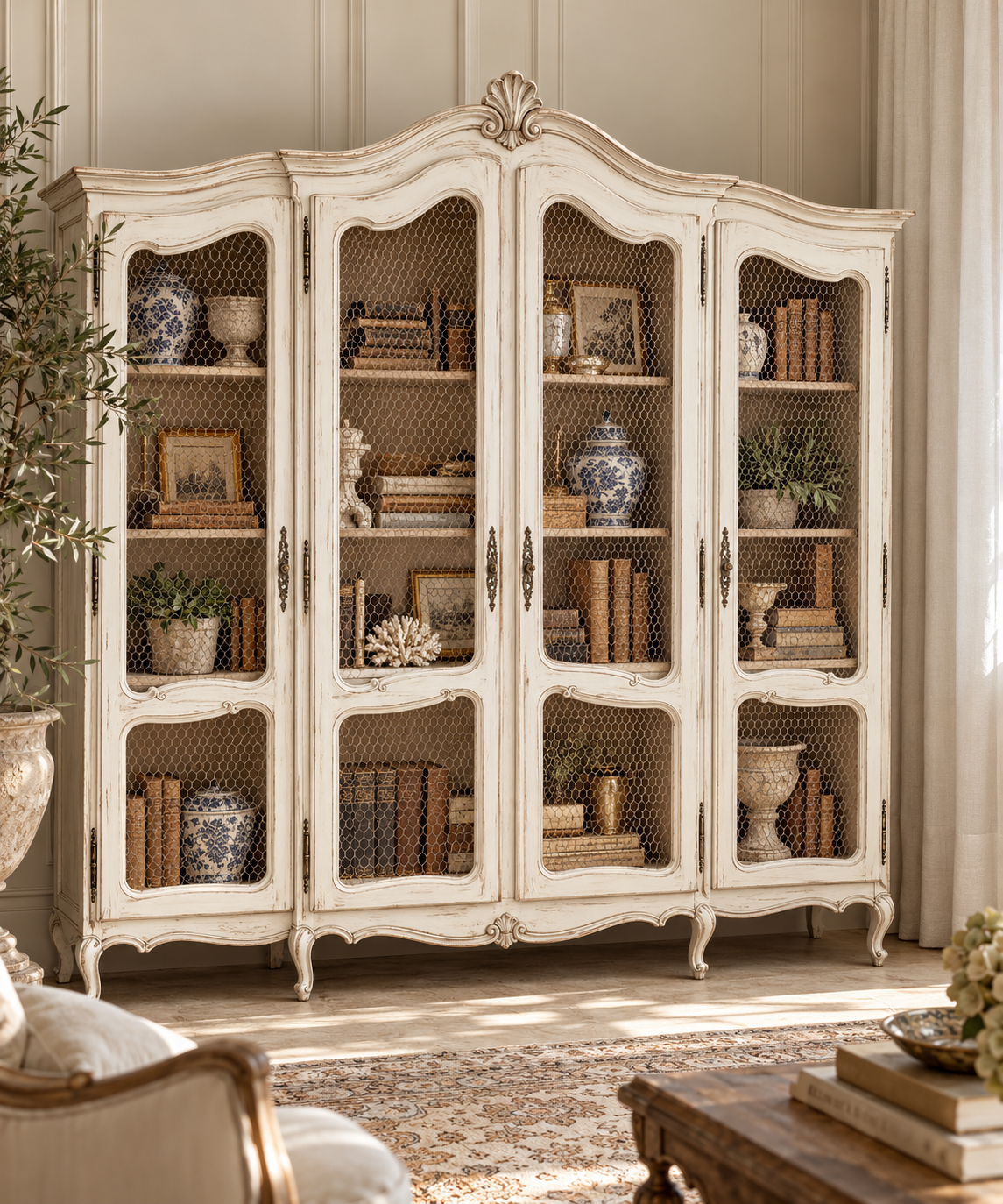 Louis XV Style Oak 4 Door Armoire