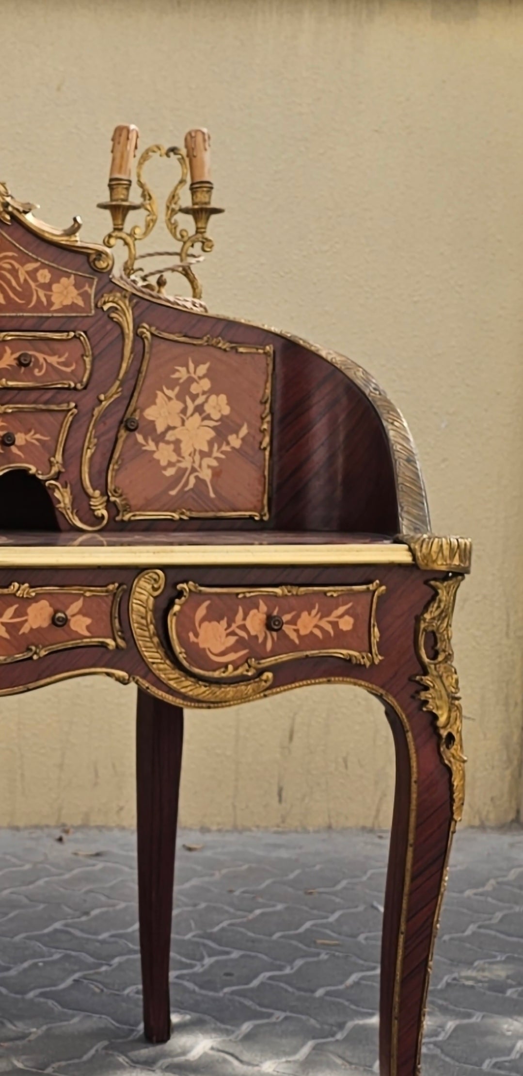 Fine French Louis XV Desk Ormolu Mounts Marquetry Inlay