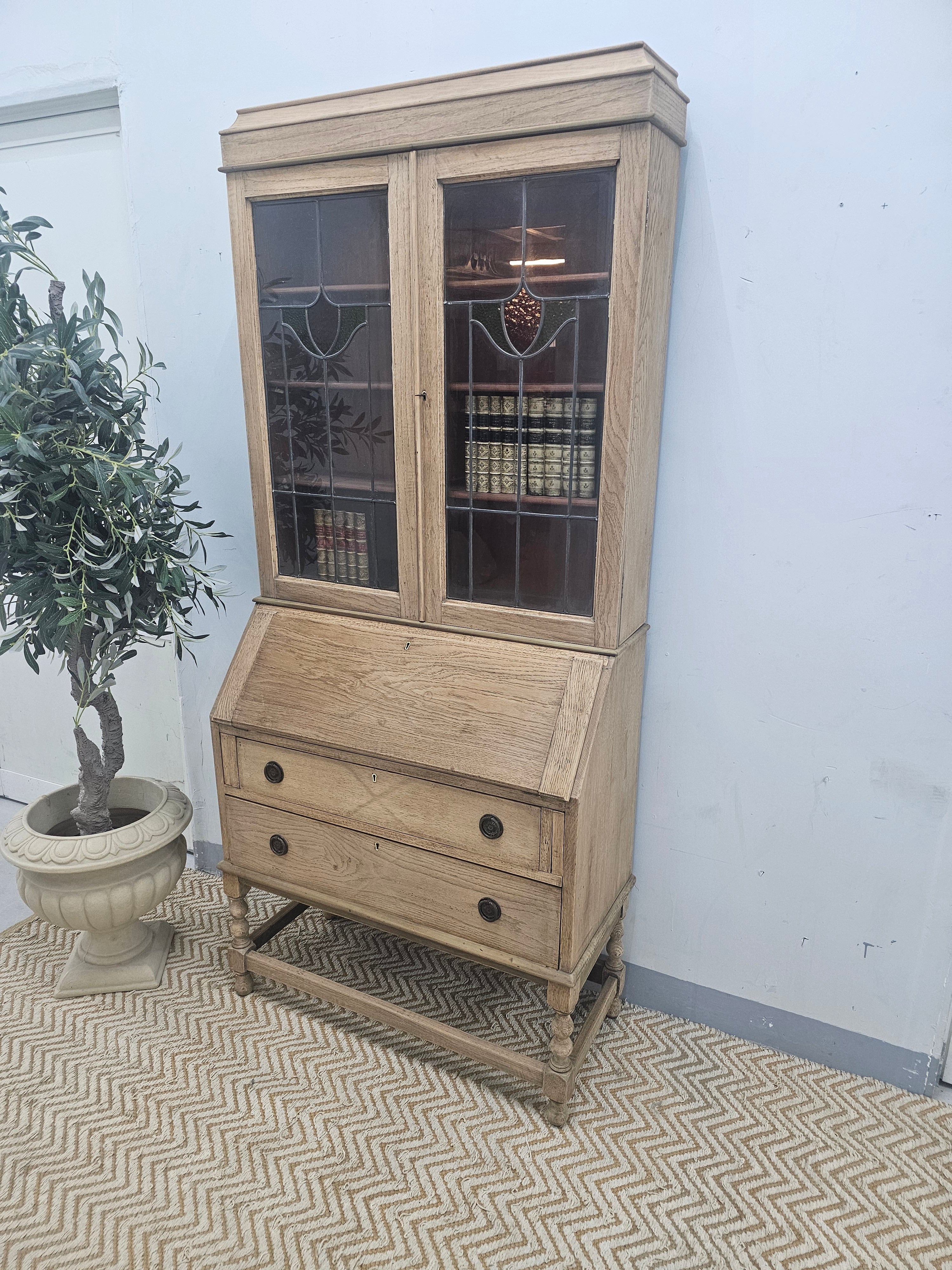 Natural Wood Edwardian Bureau Bookcase