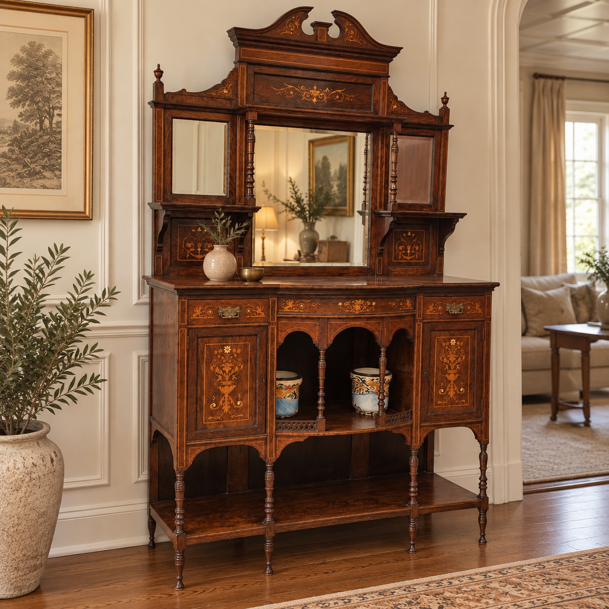Edwardian Chiffonier / Sideboard with Inlay circa 1900