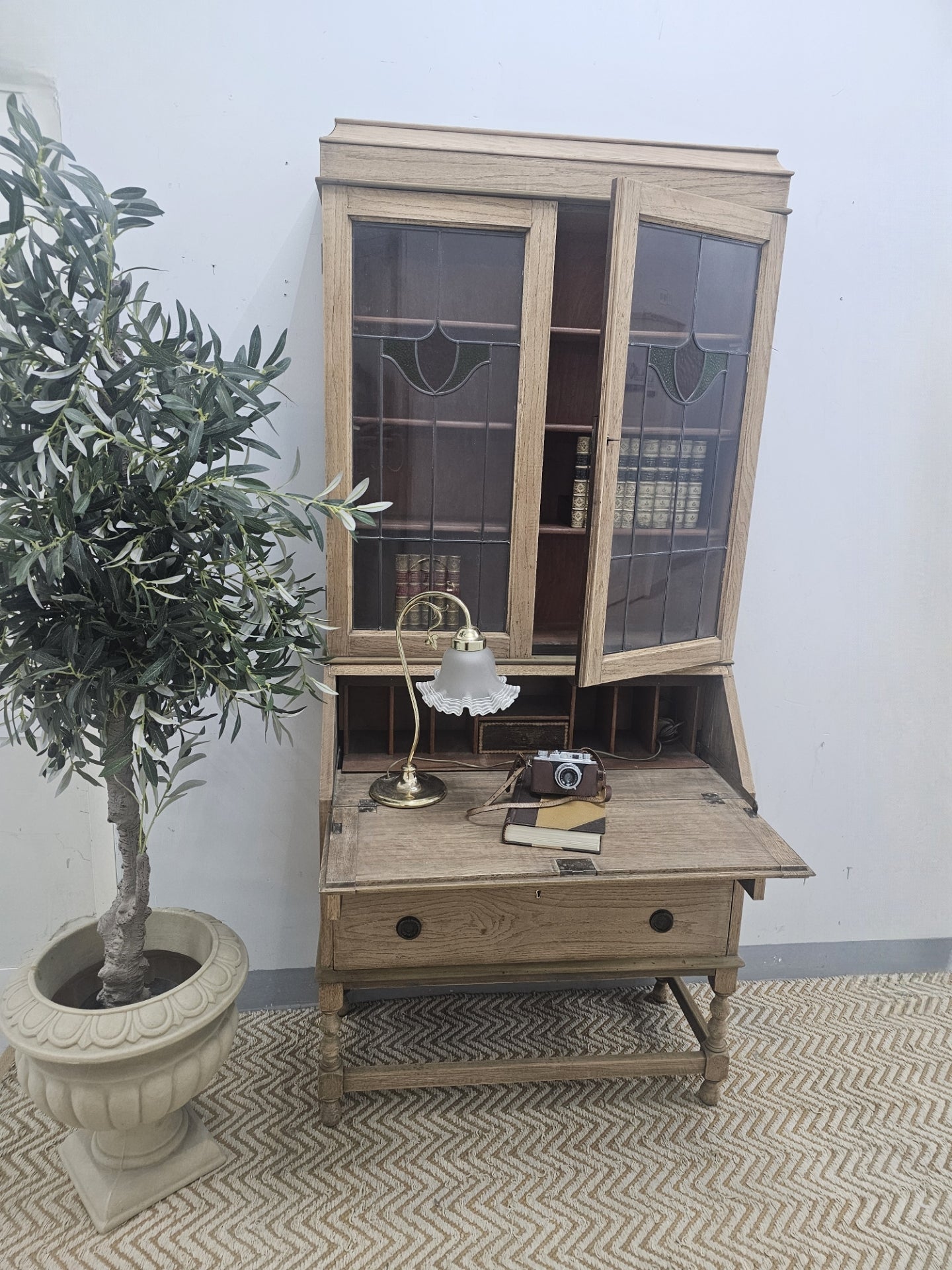 Natural Wood Edwardian Bureau Bookcase