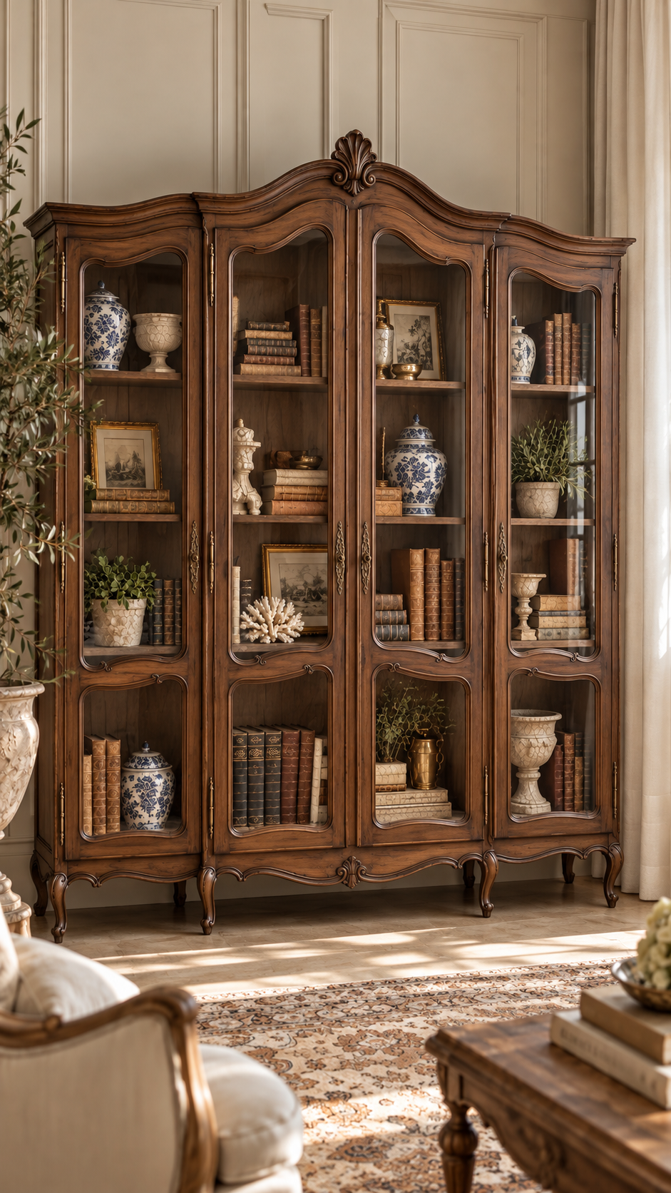 Louis XV Style Oak 4 Door Armoire