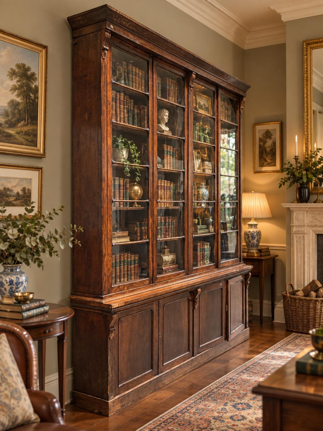 Late 19th-Century Glazed Library Bookcase & Display Cabinet