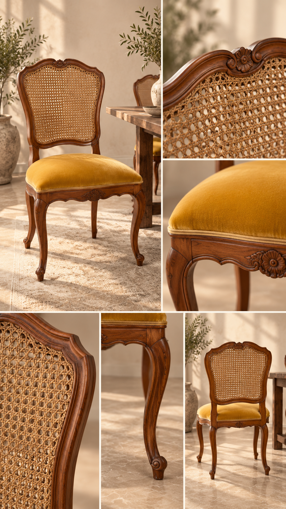 French Style Cane Back Dining Chairs