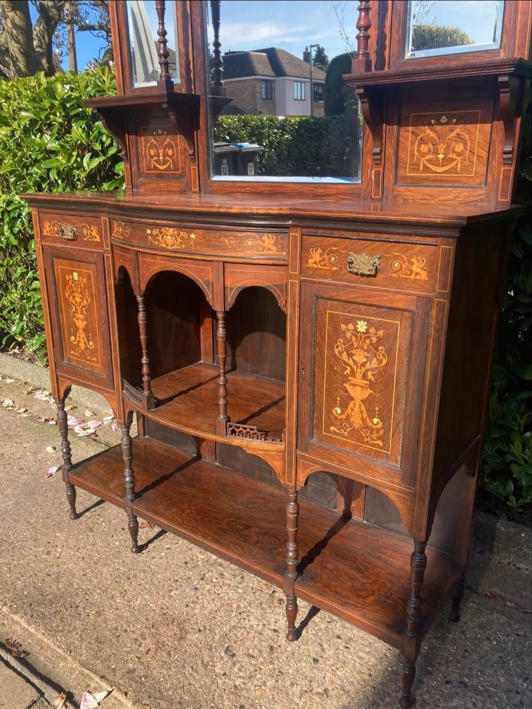 Tall Edwardian Chiffonier with Satinwood Inlay circa 1900