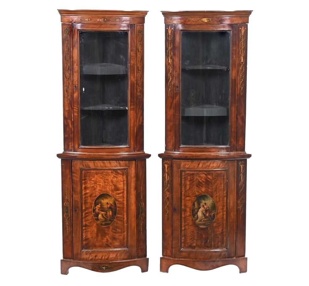 Rare Pair of 19th Century Glazed Corner Cabinets