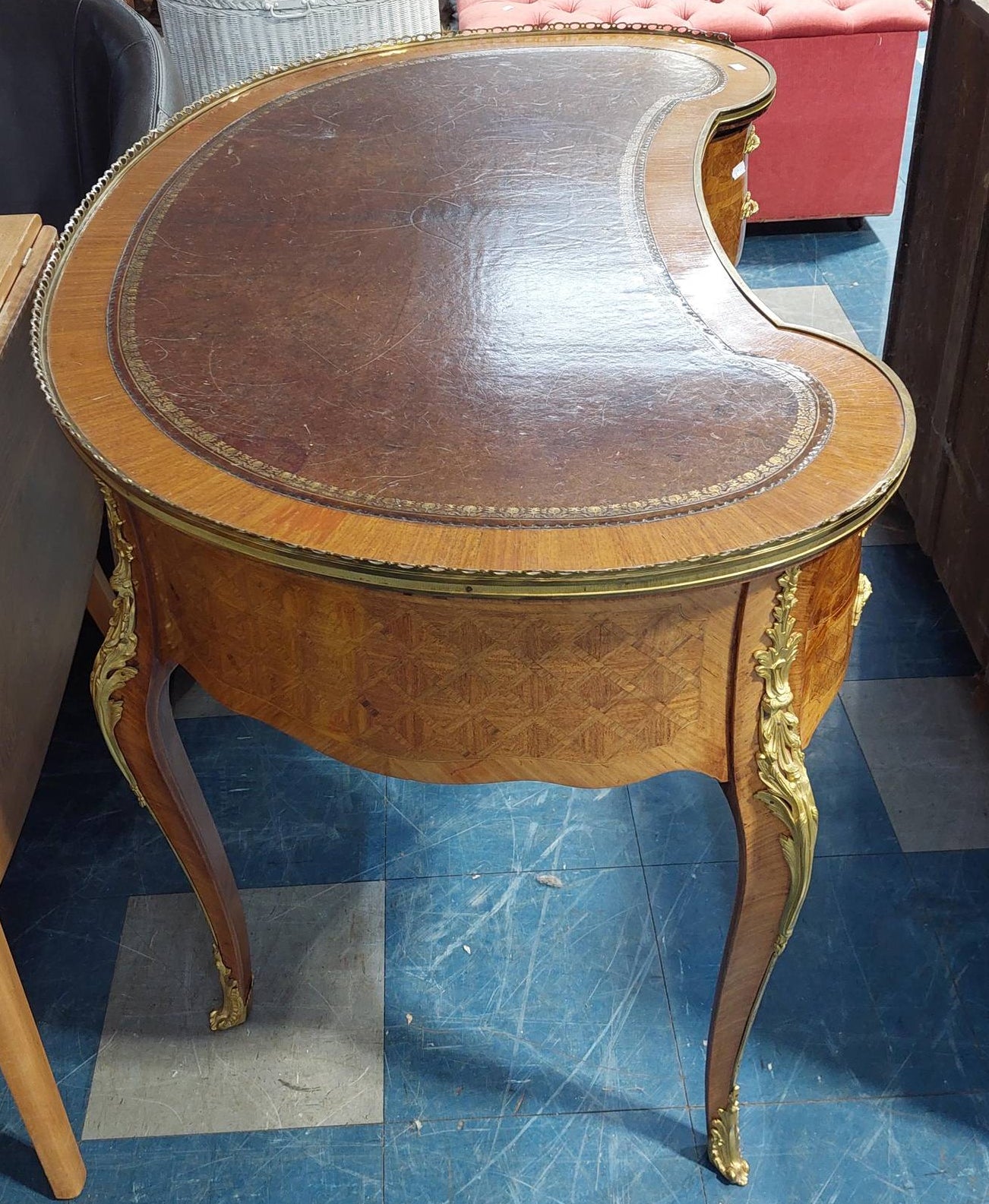 French Louis XV Revival Kidney Desk c. 1890–1910.