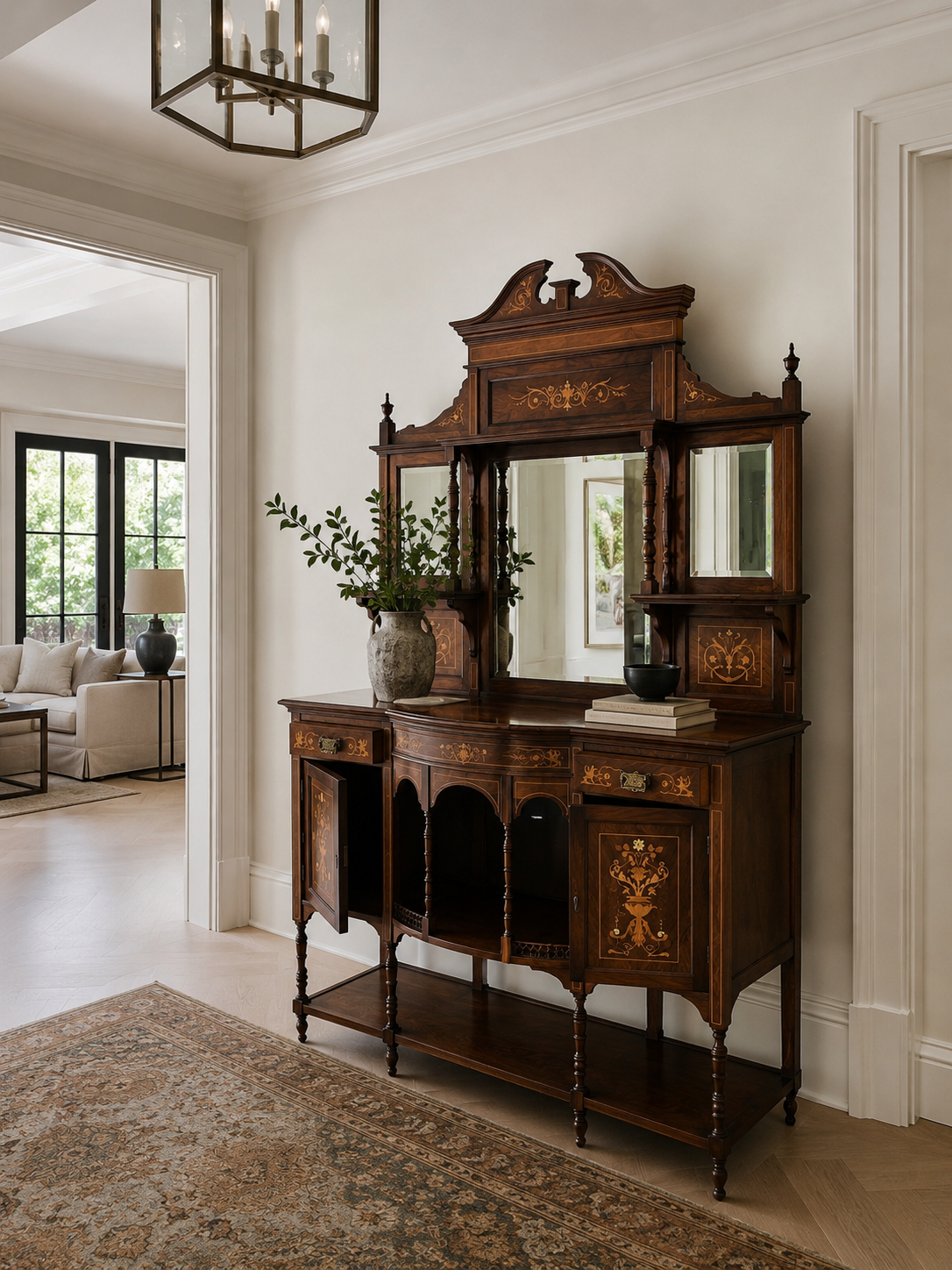 Tall Edwardian Chiffonier with Satinwood Inlay circa 1900