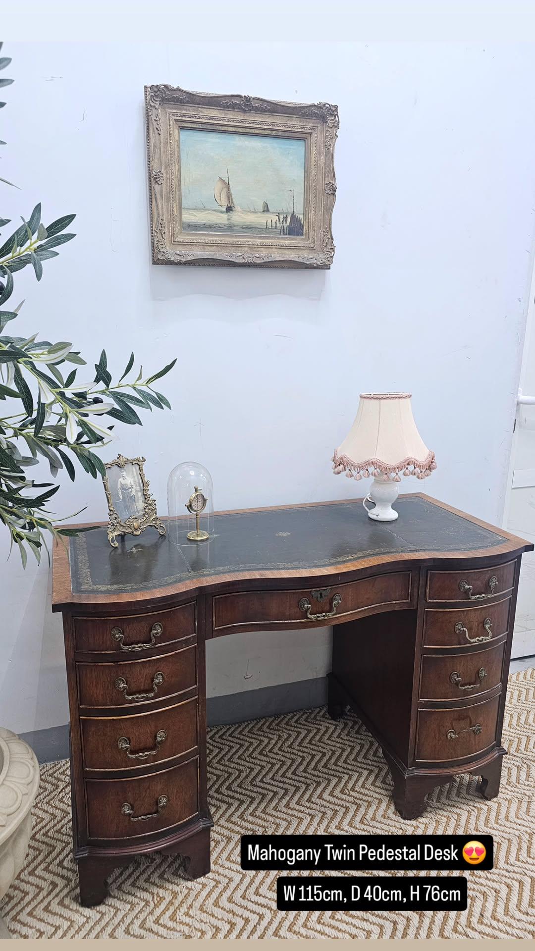 Mahogany Twin Pedestal Desk with Cabinet, c. 1960 - 1980