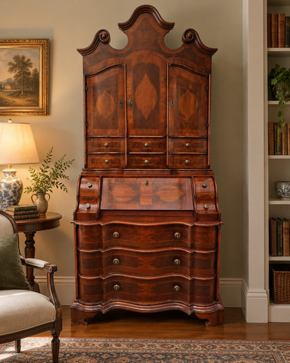 Continental Marquetry Bureau Bookcase c. 1930