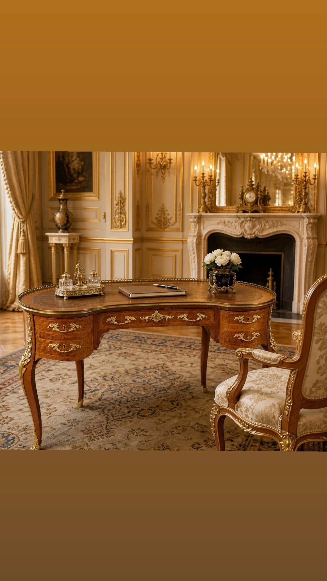 French Louis XV Revival Kidney Desk c. 1890–1910.