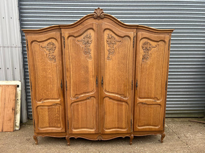 Louis XV Style Oak 4 Door Armoire