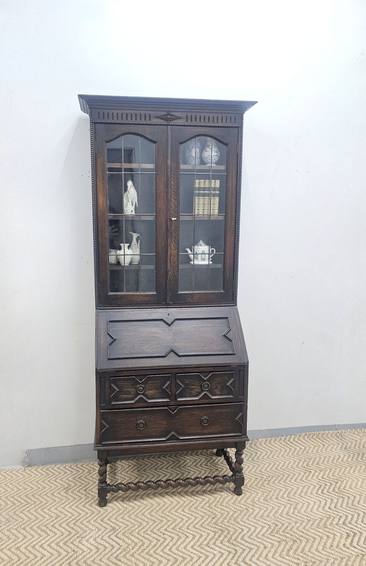 English Jacobean Bureau Bookcase c. 1920 - 1930