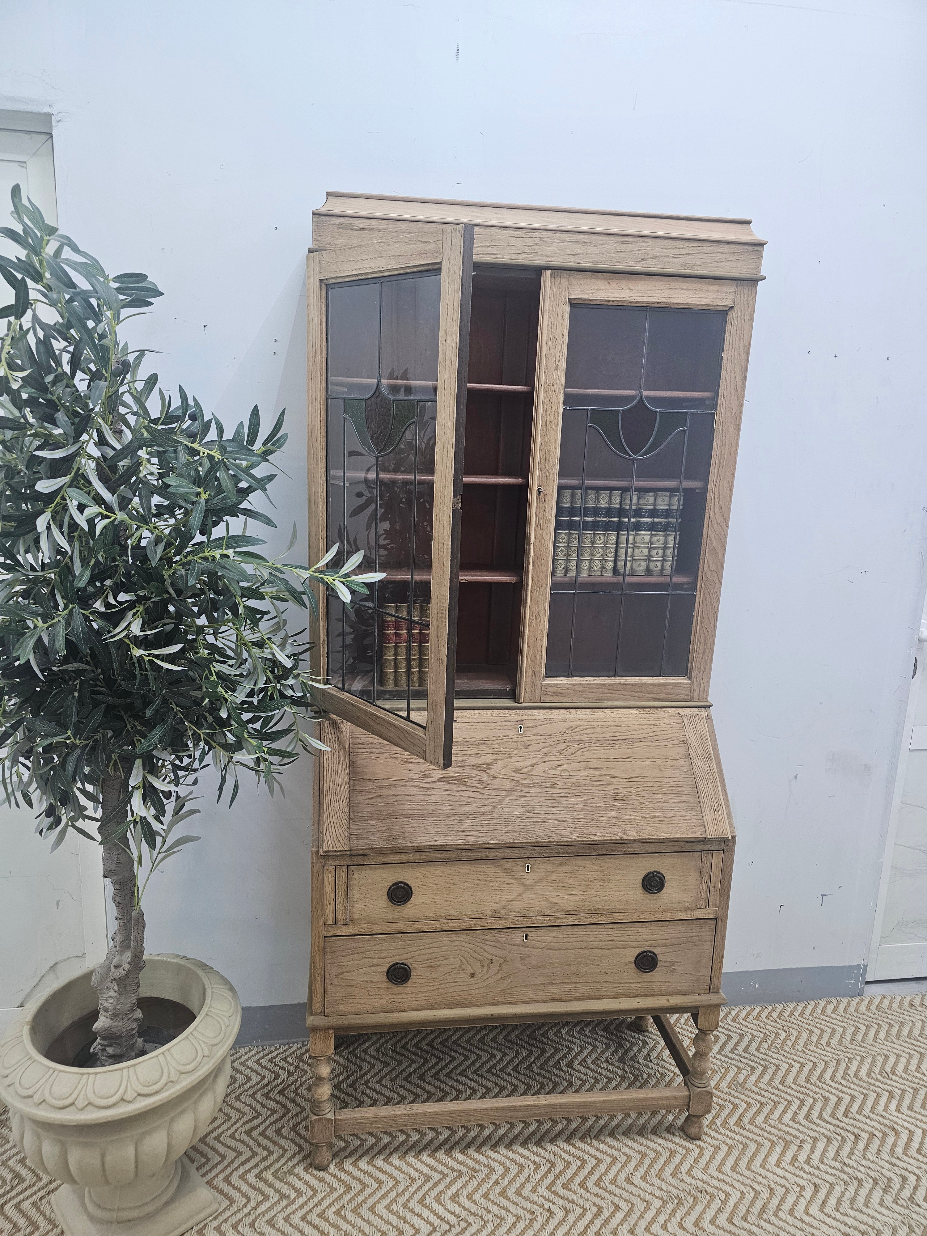 Natural Wood Edwardian Bureau Bookcase