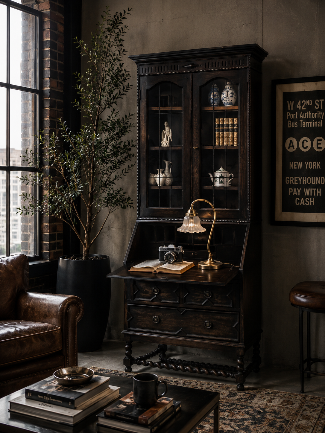 English Jacobean Bureau Bookcase c. 1920 - 1930