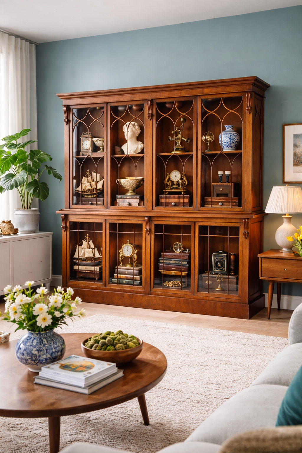 Classic English Glazed Mahogany Bookcase