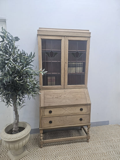 Natural Wood Edwardian Bureau Bookcase