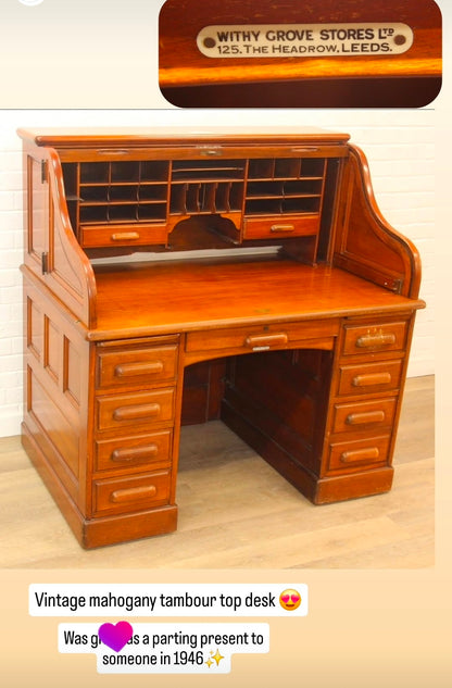 Mahogany Tambour Top Desk c. 1945