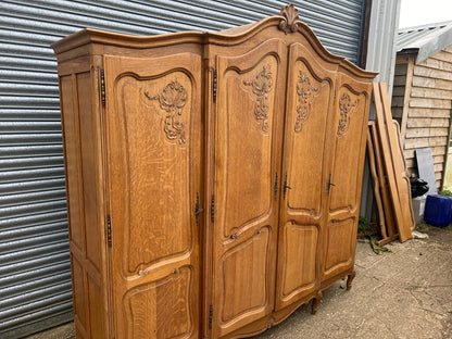 Louis XV Style Oak 4 Door Armoire