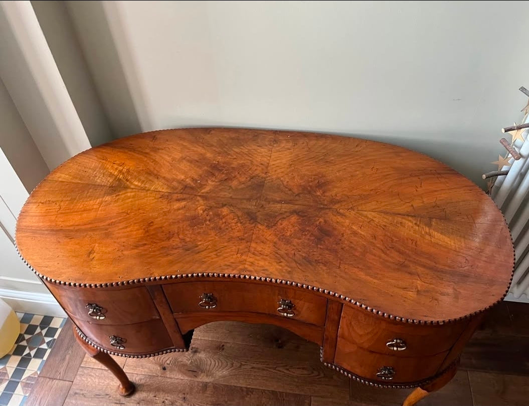 Kidney shape walnut desk / console